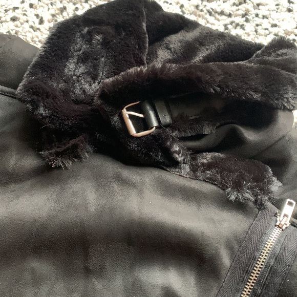 Beach Riot Jacket Black Faux Fur Lined Diagonal Zip BR1468 Women's Size Large - Picture 6 of 14